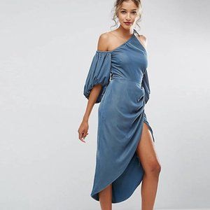 One Shoulder Velvet Drape Midi Dress - Tall
